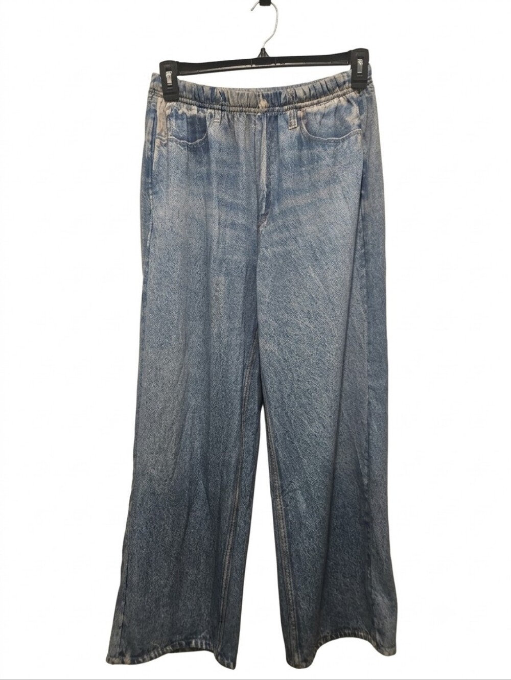 Miramar Sweatpant Jeans Printed Denim Elastic Waist Wide Leg Pants L